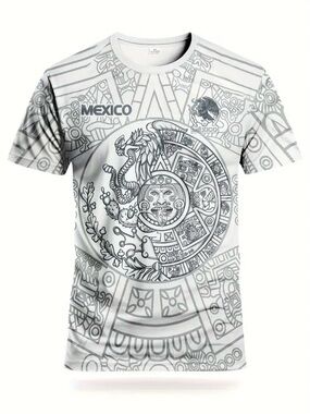 Mexico Aztec Graphic #12 Jersey Tee - White/Gray Unbranded